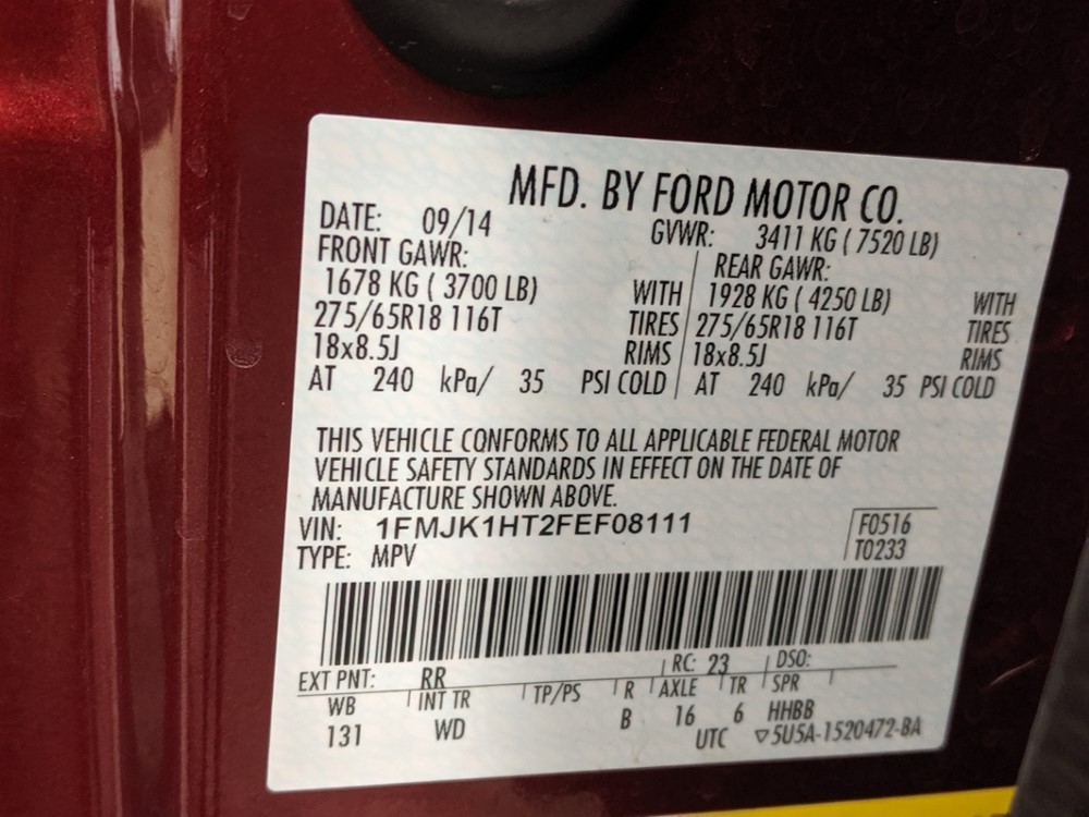 2015 Ford Expedition - VIN Plate