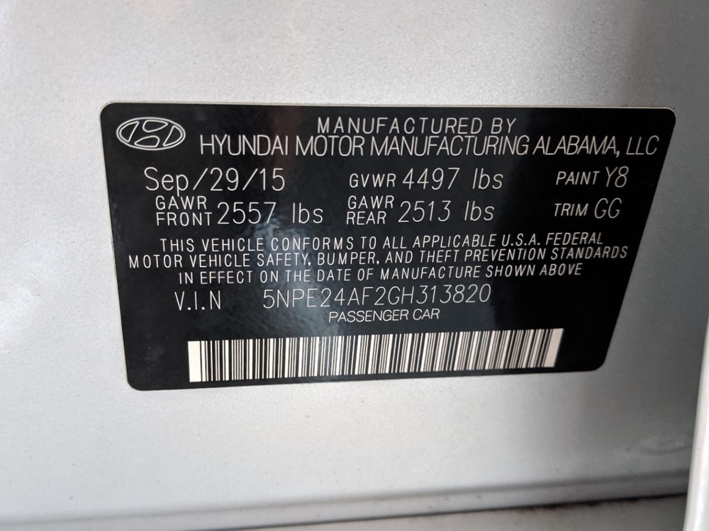 2016 Hyundai Sonata - VIN Plate