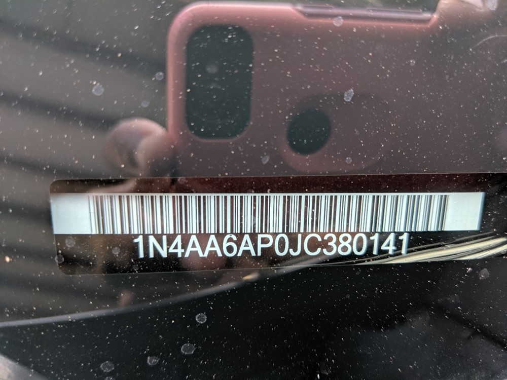 2018 Nissan Maxima - VIN Plate
