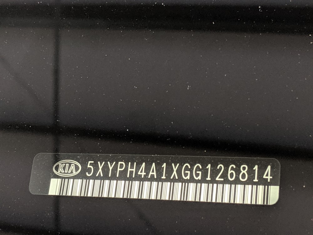 2016 Kia Sorento - VIN Plate
