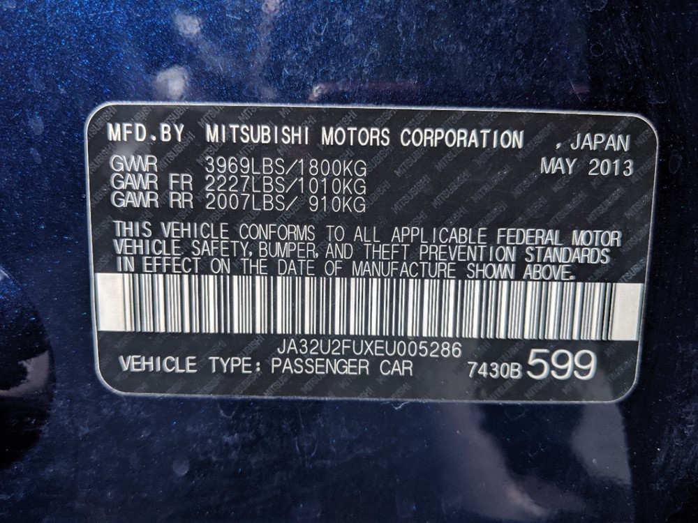 2014 Mitsubishi Lancer - VIN Plate