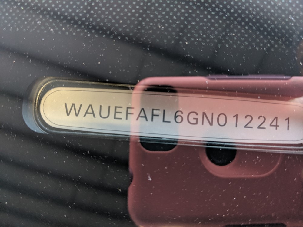 2016 Audi A4 - VIN Plate