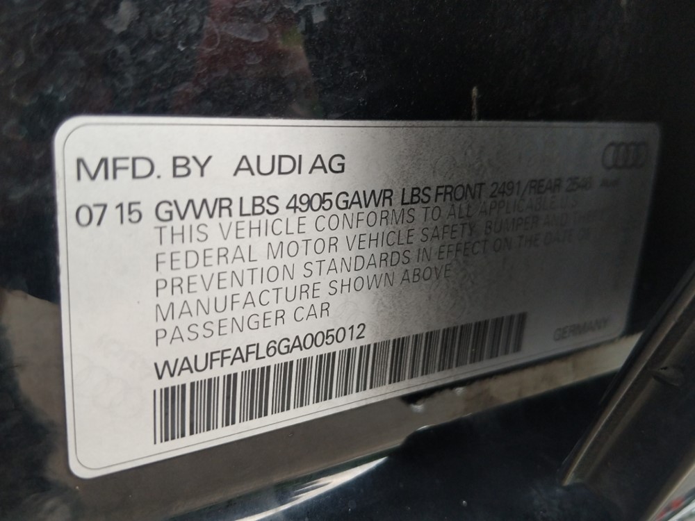 2016 Audi A4 - VIN Plate