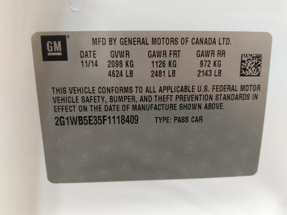 2015 Chevrolet Impala - VIN Plate