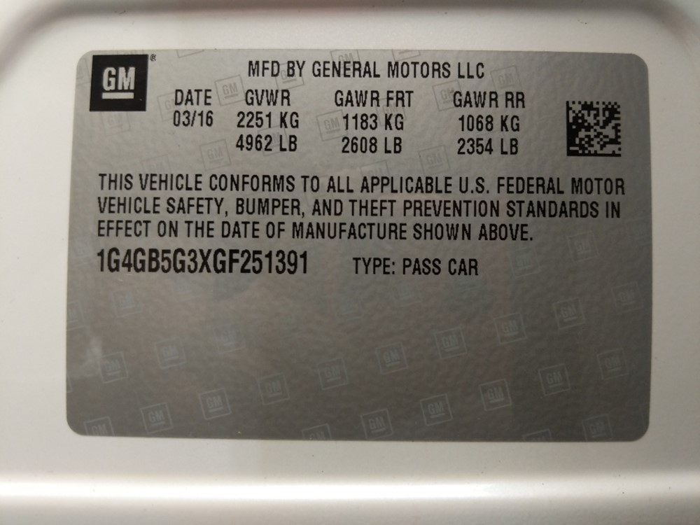 2016 Buick LaCrosse - VIN Plate