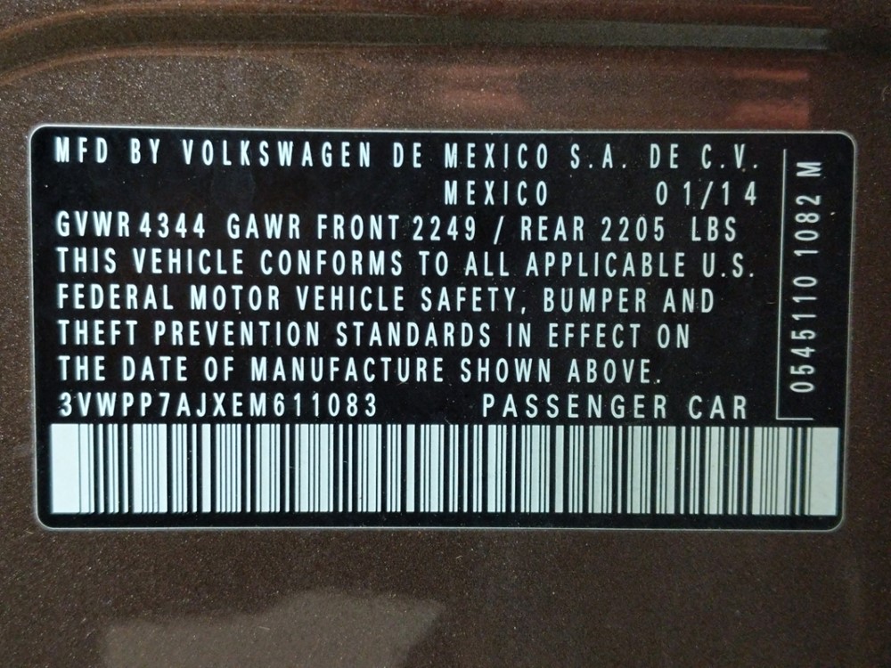 2014 Volkswagen Jetta - VIN Plate