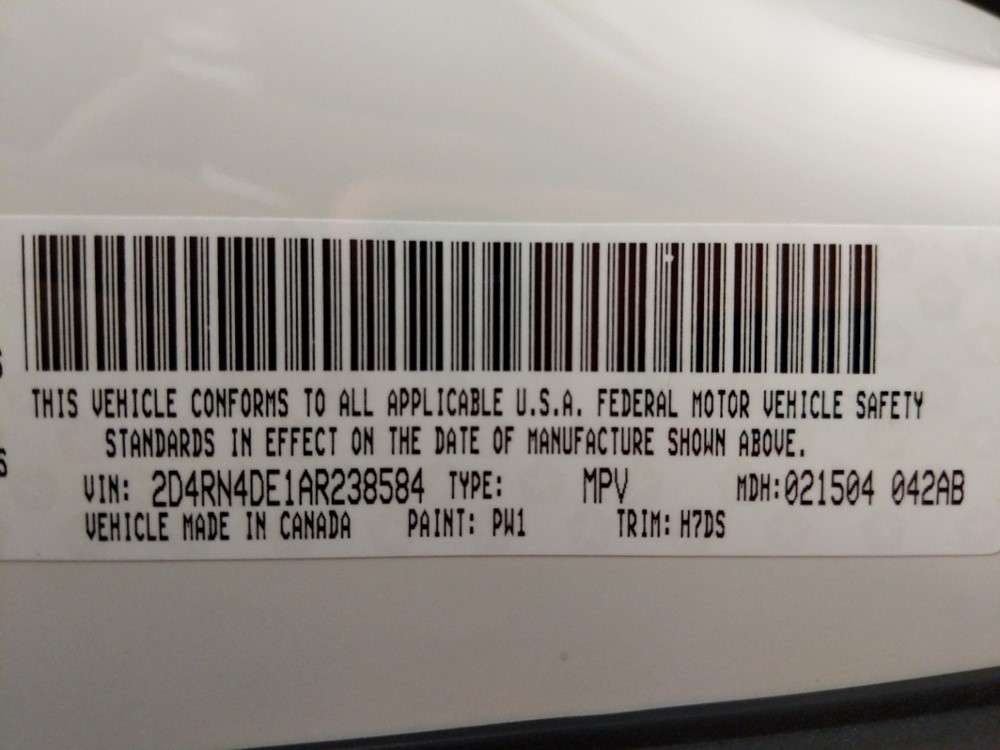 2010 Dodge Grand Caravan - VIN Plate