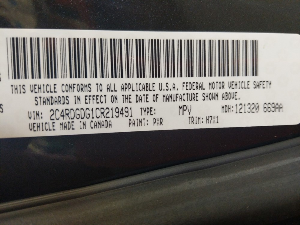 2012 Dodge Grand Caravan - VIN Plate