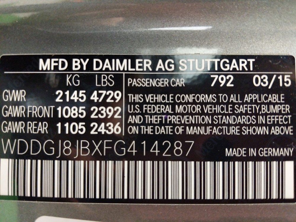 2015 Mercedes-Benz C350 - VIN Plate
