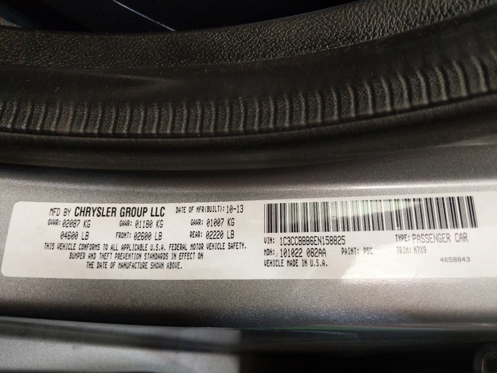 2014 Chrysler 200 - VIN Plate