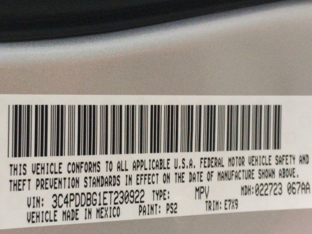 2014 Dodge Journey - VIN Plate