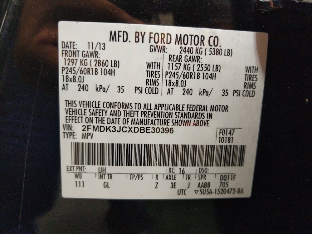 2013 Ford Edge - VIN Plate