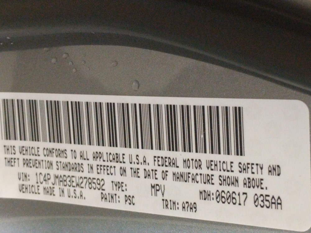 2014 Jeep Cherokee - VIN Plate