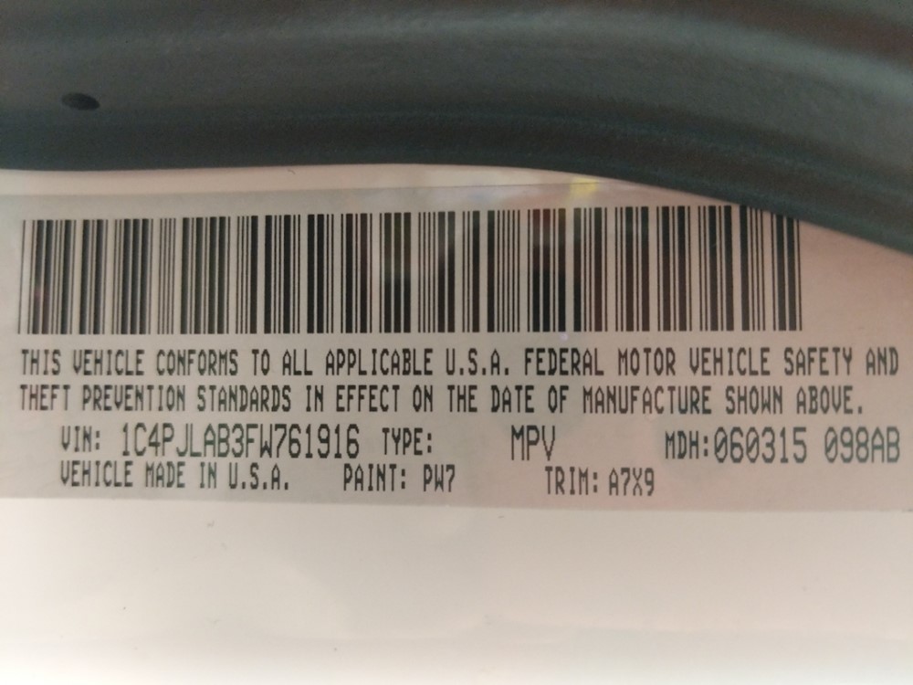 2015 Jeep Cherokee - VIN Plate
