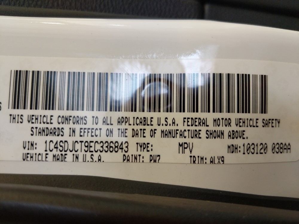 2014 Dodge Durango - VIN Plate