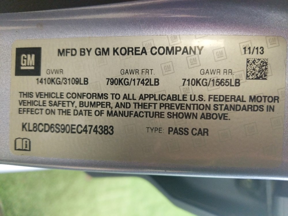 2014 Chevrolet Spark - VIN Plate