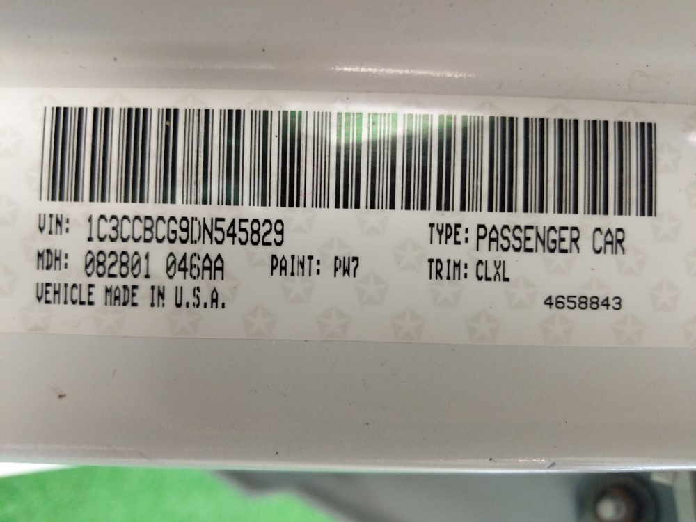 2013 Chrysler 200 - VIN Plate