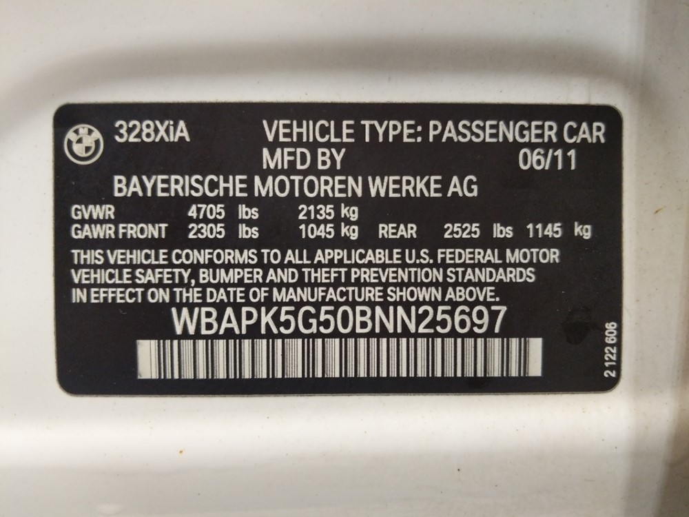 2011 BMW 328i - VIN Plate