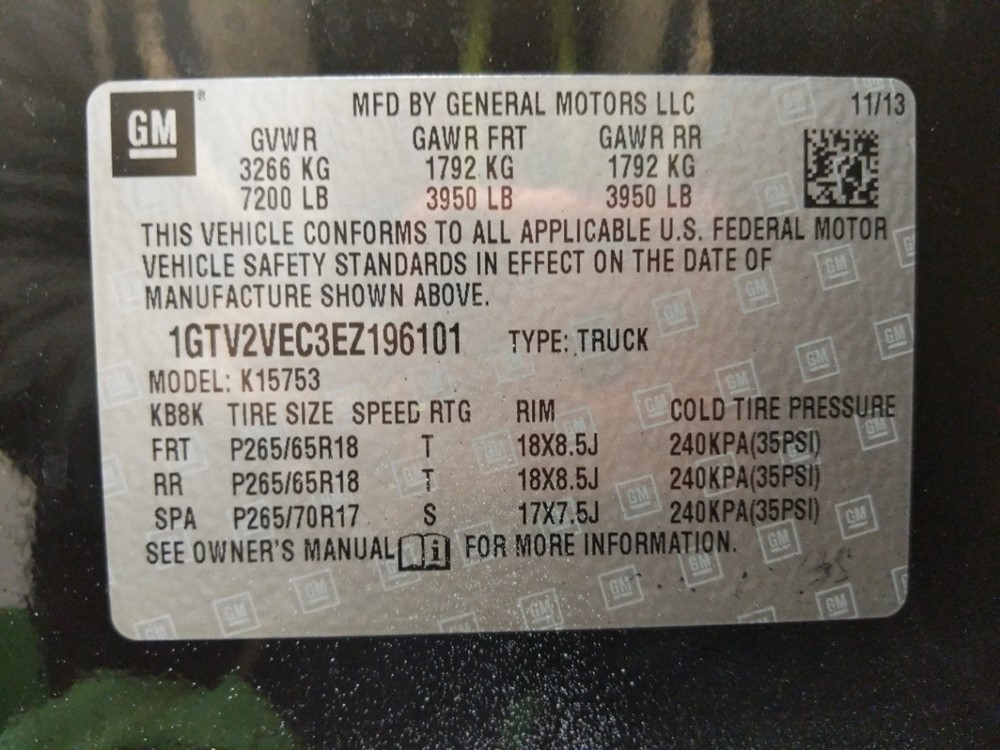 2014 GMC Sierra 1500 - VIN Plate