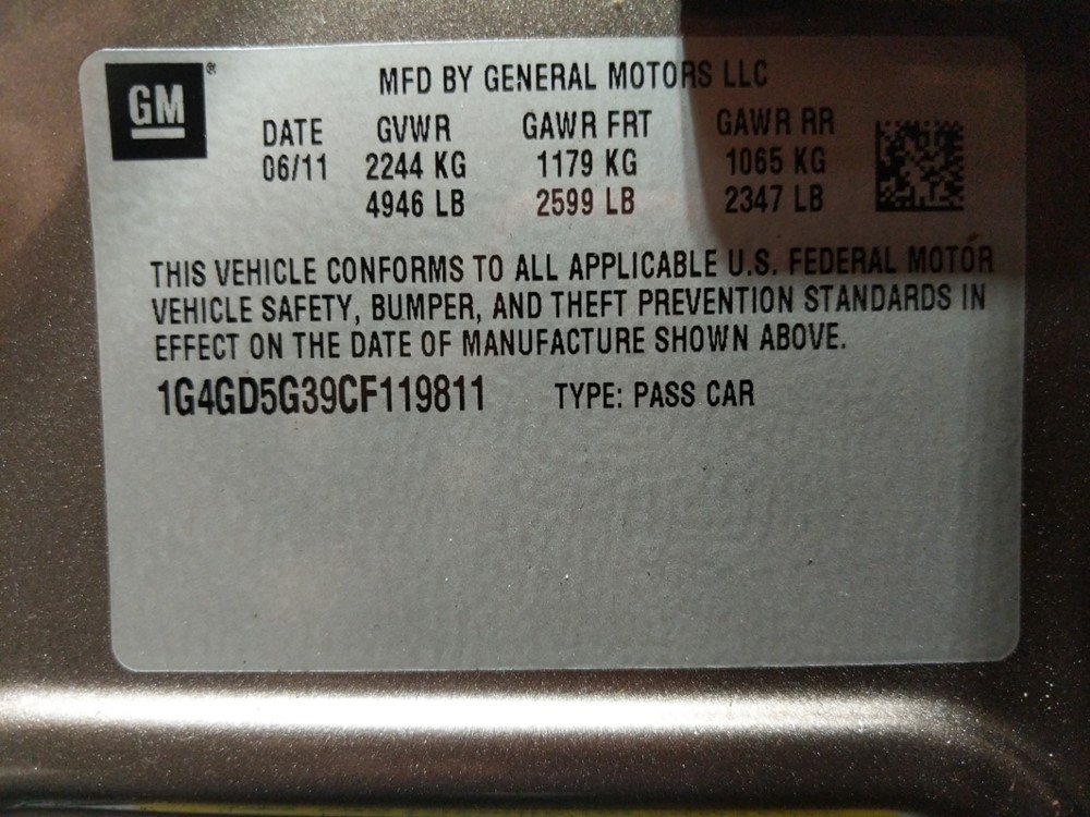 2012 Buick LaCrosse - VIN Plate