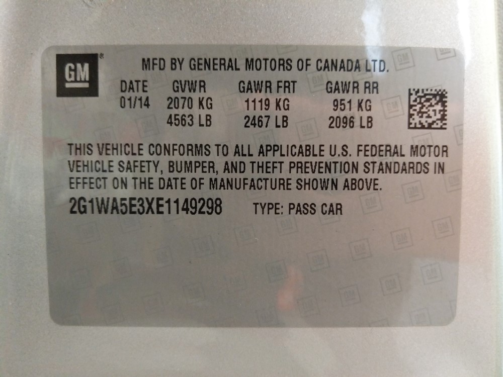 2014 Chevrolet Impala - VIN Plate