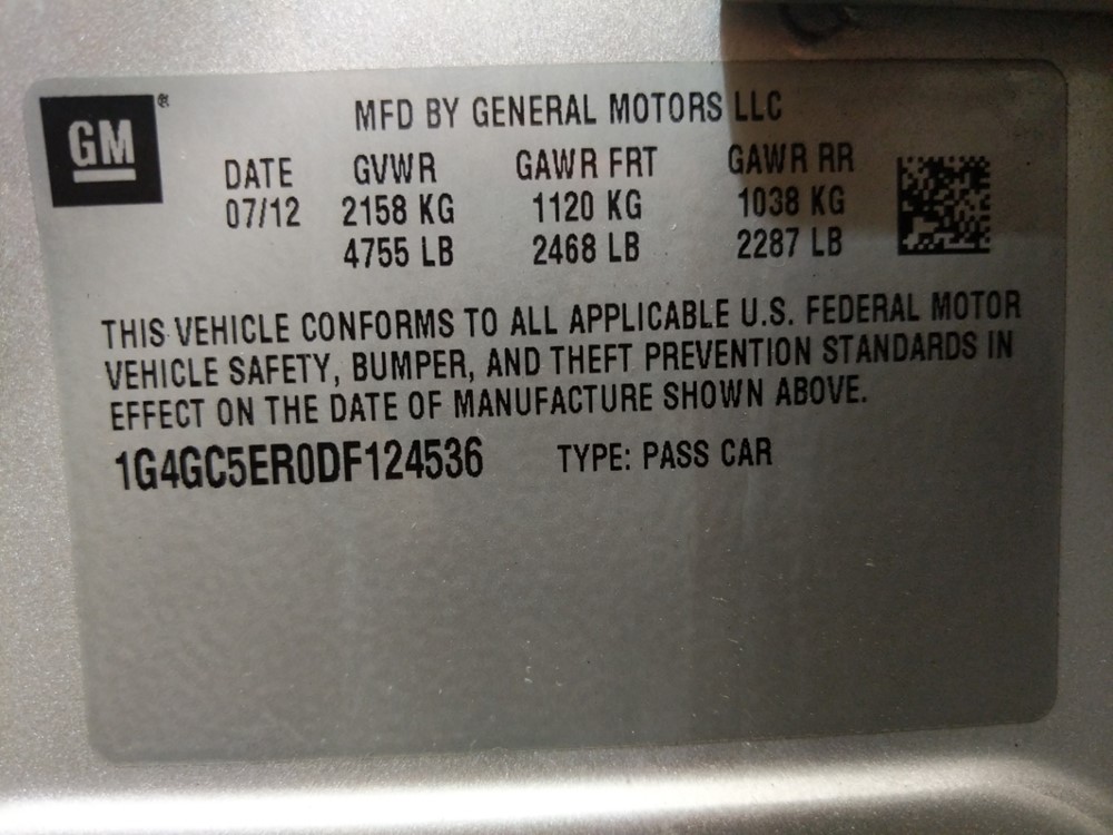 2013 Buick LaCrosse - VIN Plate