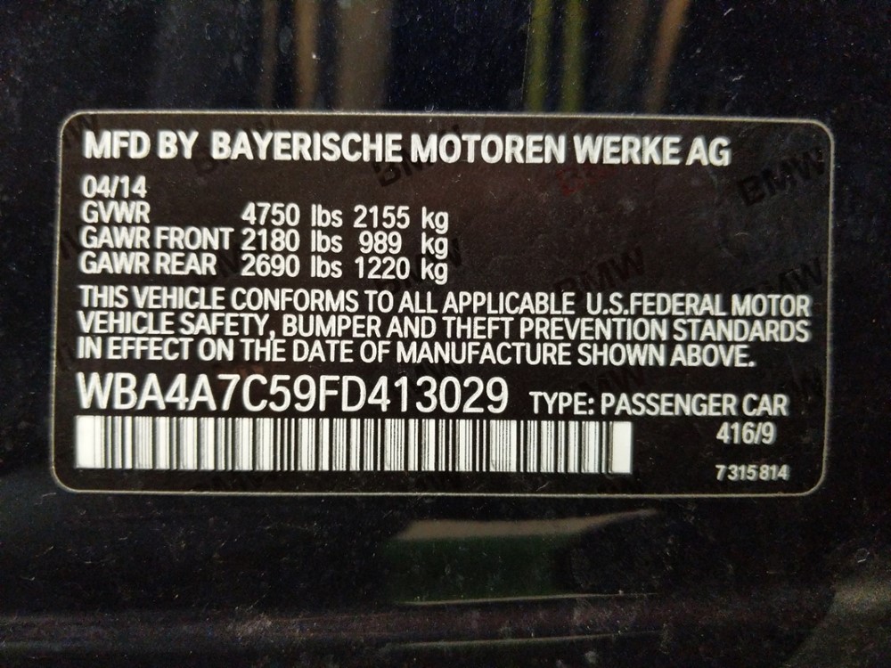 2015 BMW 428i - VIN Plate