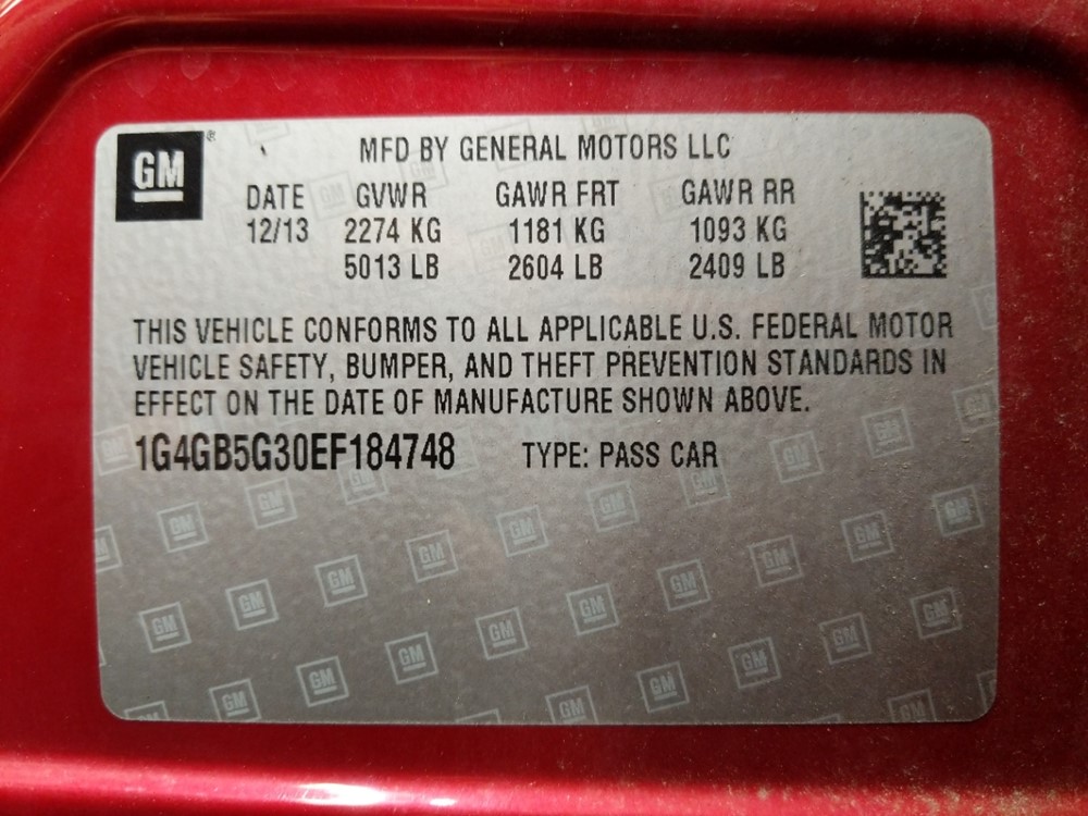 2014 Buick LaCrosse - VIN Plate