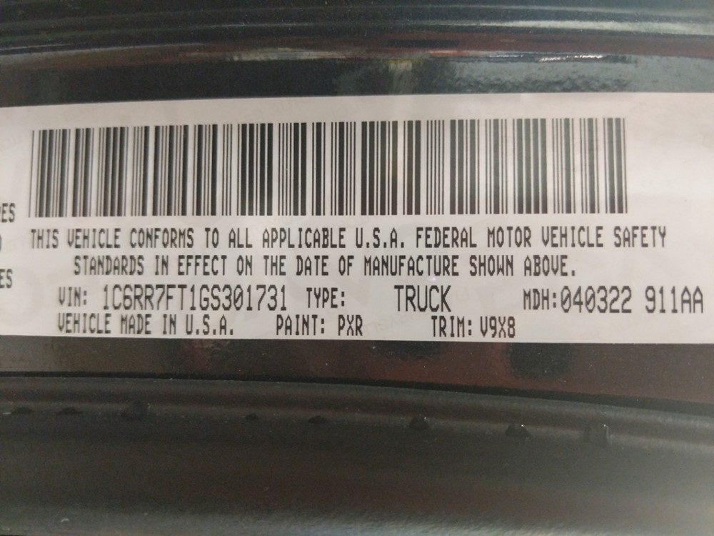 2016 Dodge Ram 1500 - VIN Plate