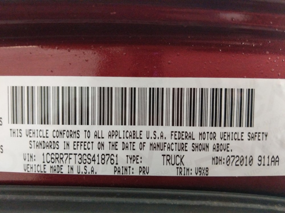 2016 Dodge Ram 1500 - VIN Plate