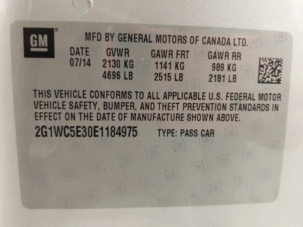 2014 Chevrolet Impala - VIN Plate