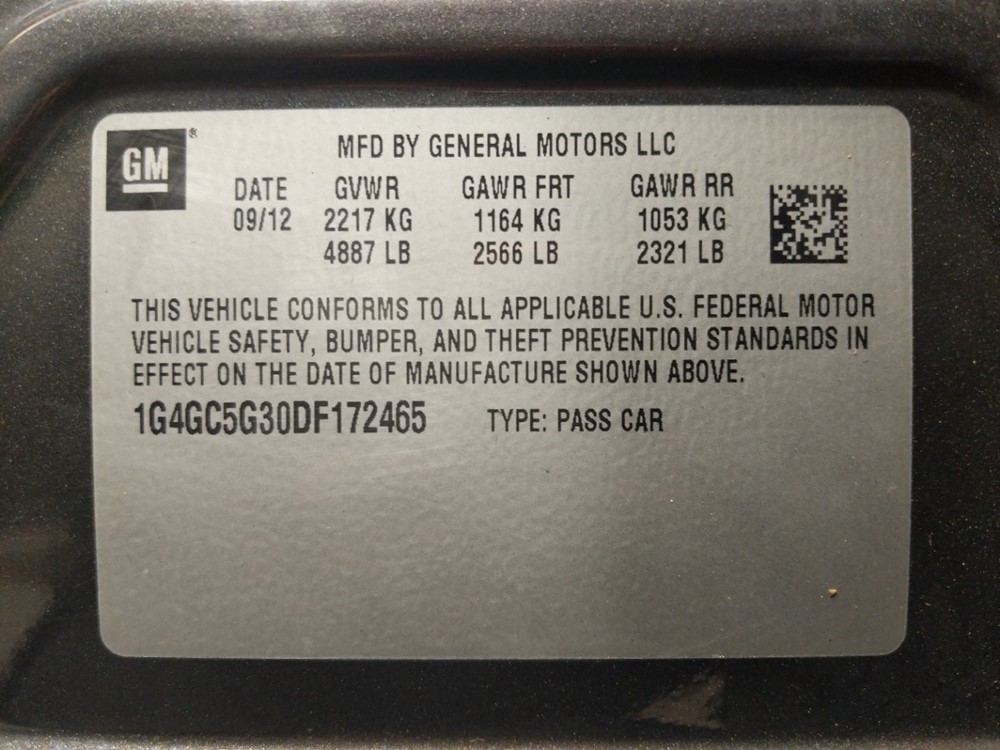 2013 Buick LaCrosse - VIN Plate