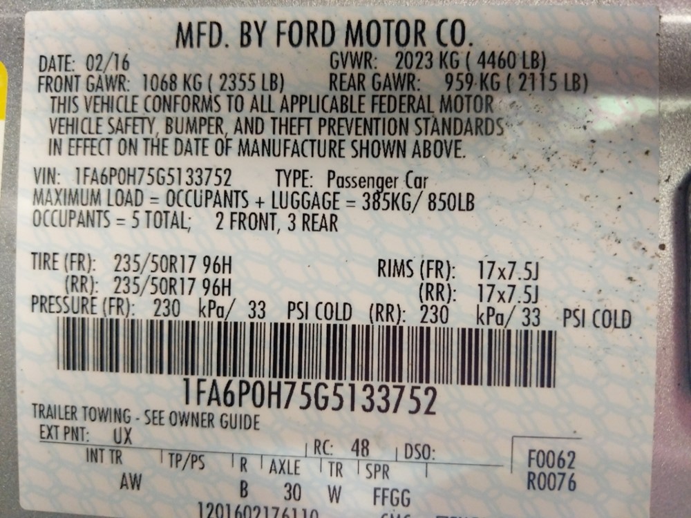 2016 Ford Fusion - VIN Plate