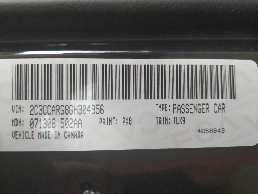 2016 Chrysler 300 - VIN Plate