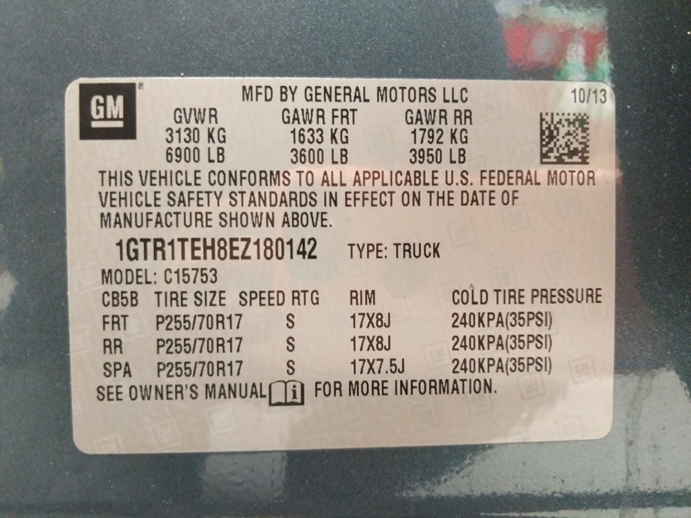 2014 GMC Sierra 1500 - VIN Plate