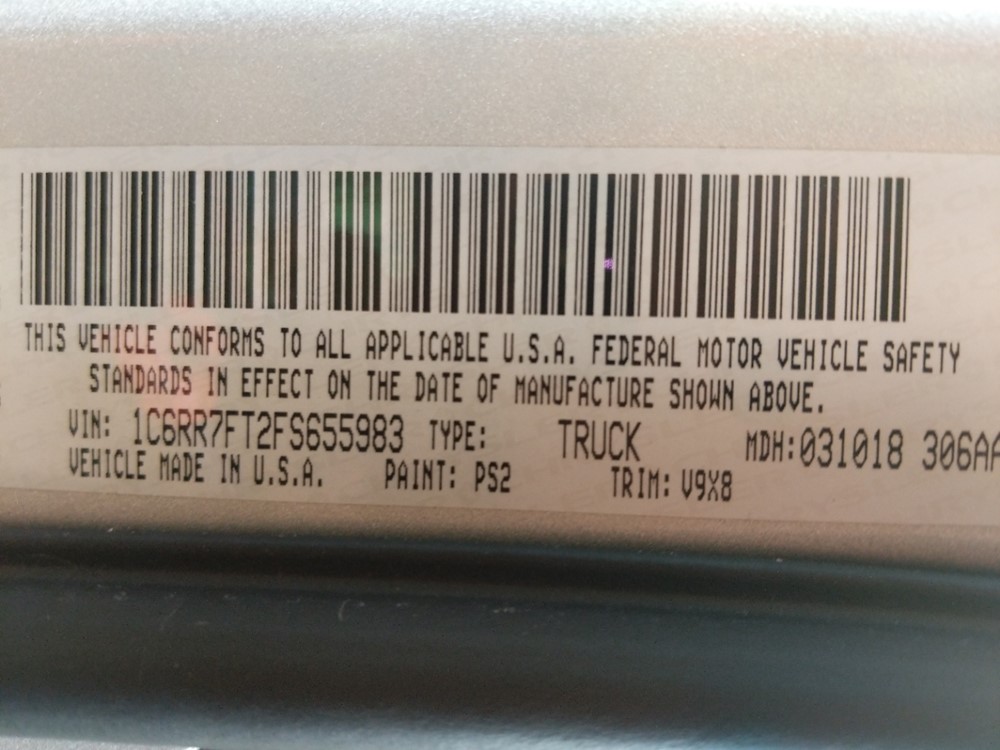 2015 Dodge Ram 1500 - VIN Plate