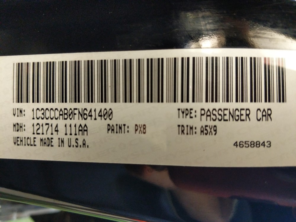 2015 Chrysler 200 - VIN Plate