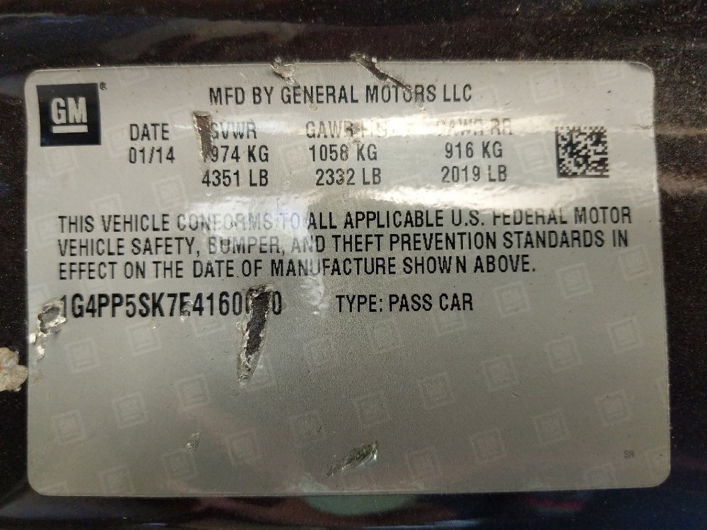 2014 Buick Verano - VIN Plate