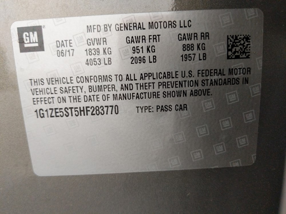 2017 Chevrolet Malibu - VIN Plate