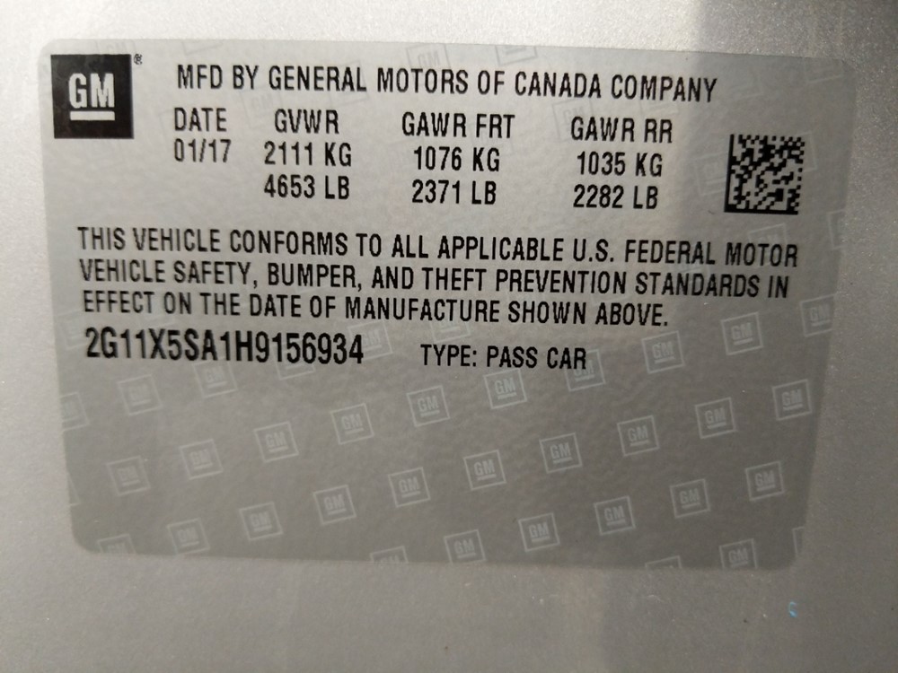 2017 Chevrolet Impala - VIN Plate