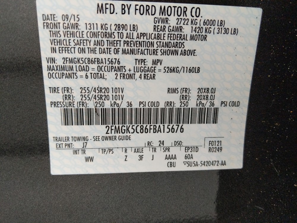 2015 Ford Flex - VIN Plate