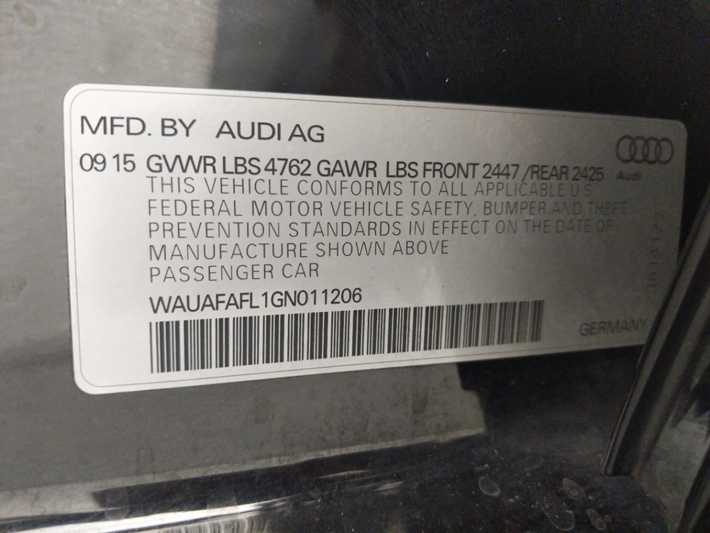 2016 Audi A4 - VIN Plate