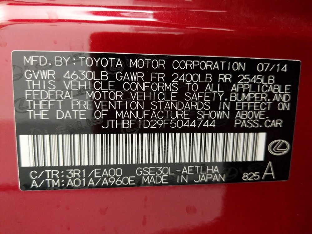 2015 Lexus IS 250 - VIN Plate