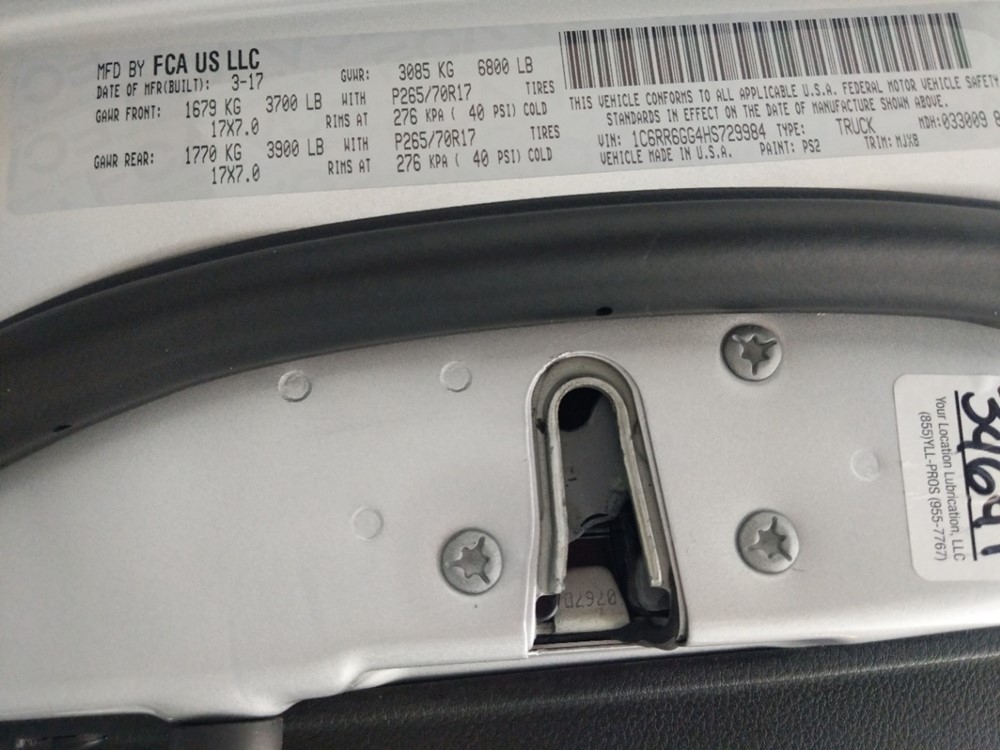 2017 Dodge Ram 1500 - VIN Plate