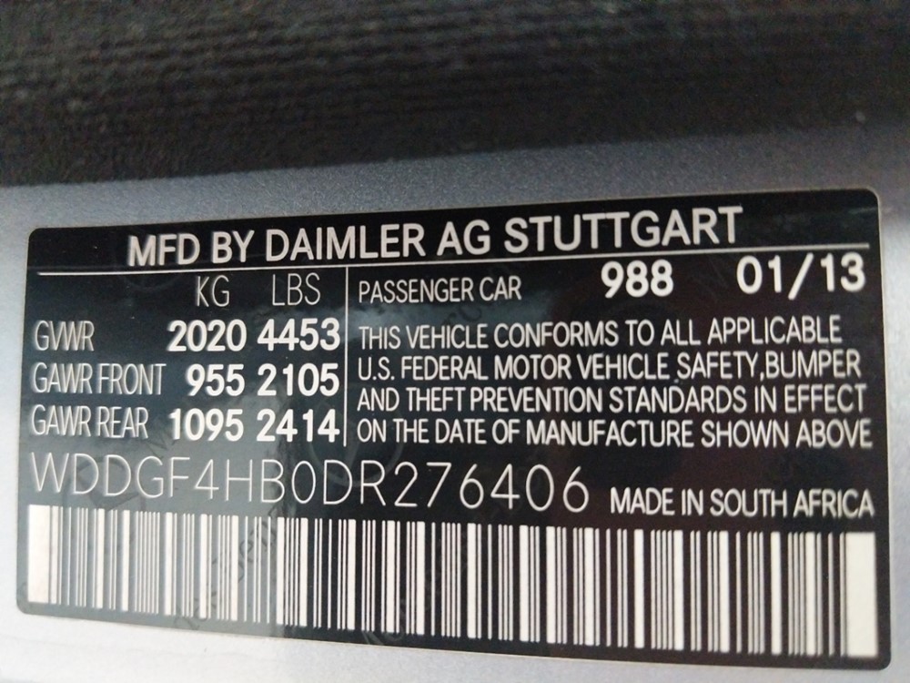 2013 Mercedes-Benz C250 - VIN Plate
