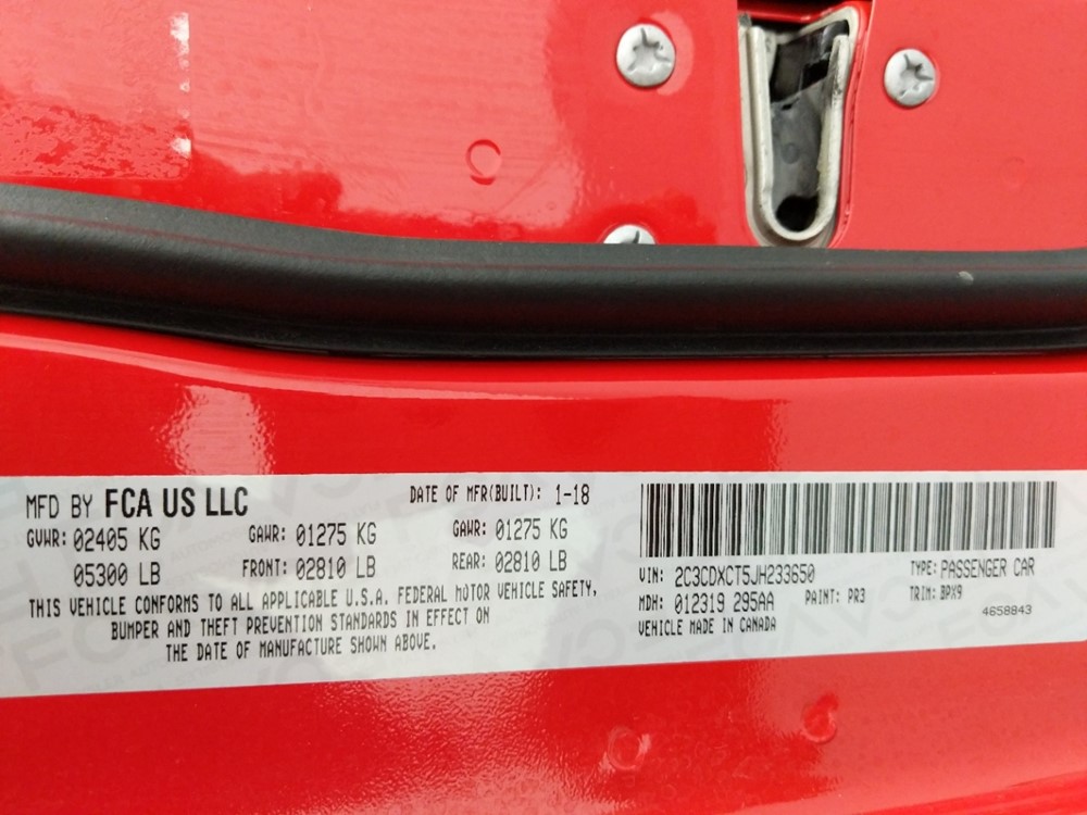 2018 Dodge Charger - VIN Plate