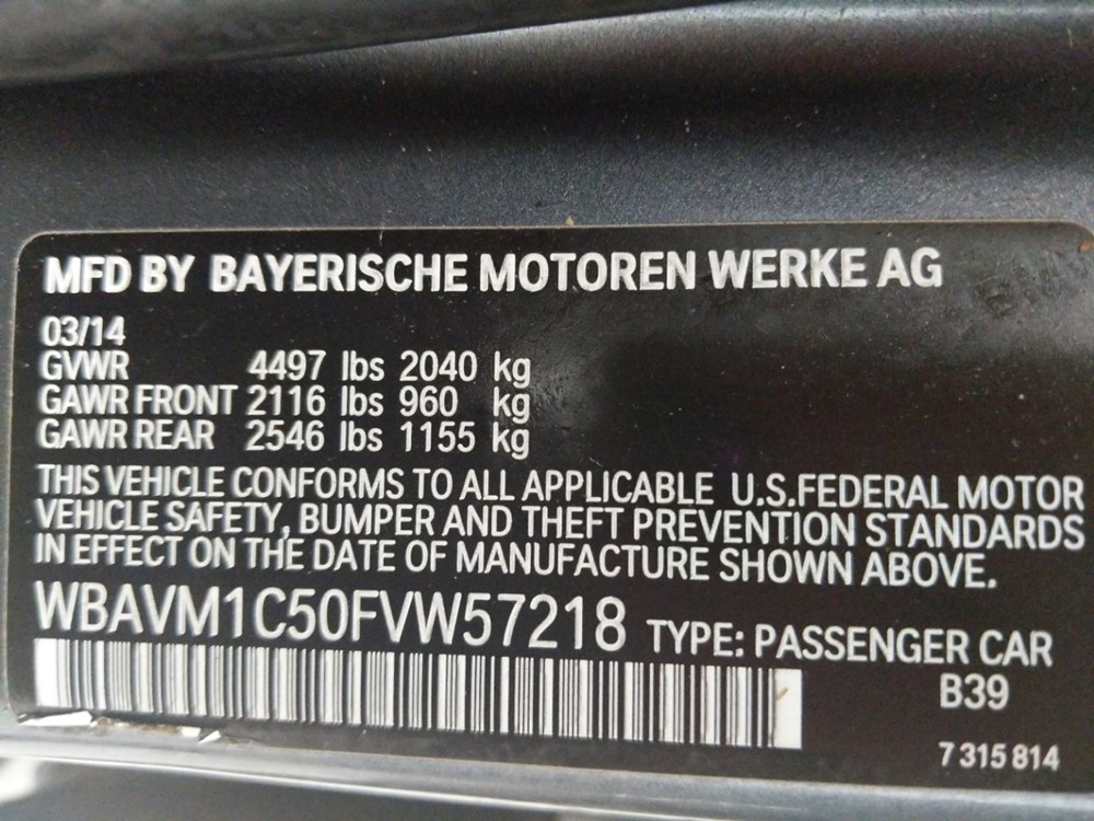 2015 BMW X1 - VIN Plate