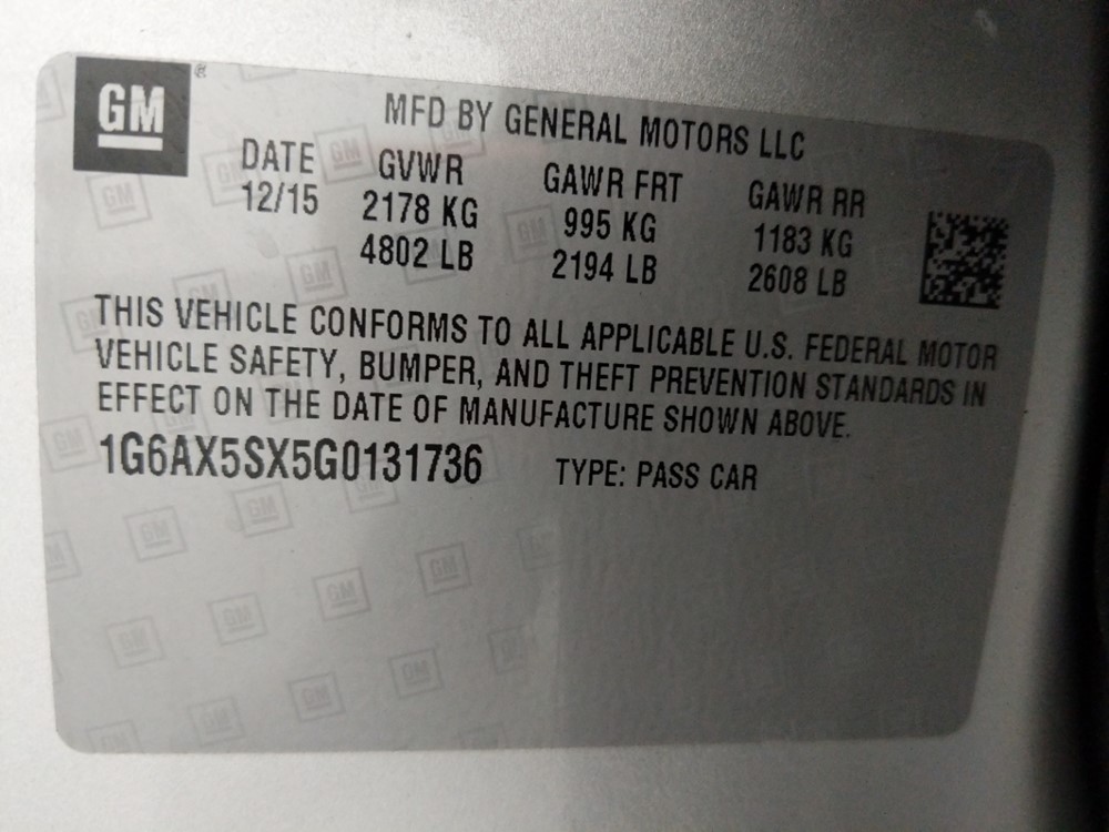 2016 Cadillac CTS - VIN Plate