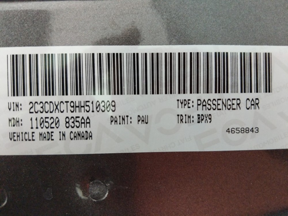 2017 Dodge Charger - VIN Plate