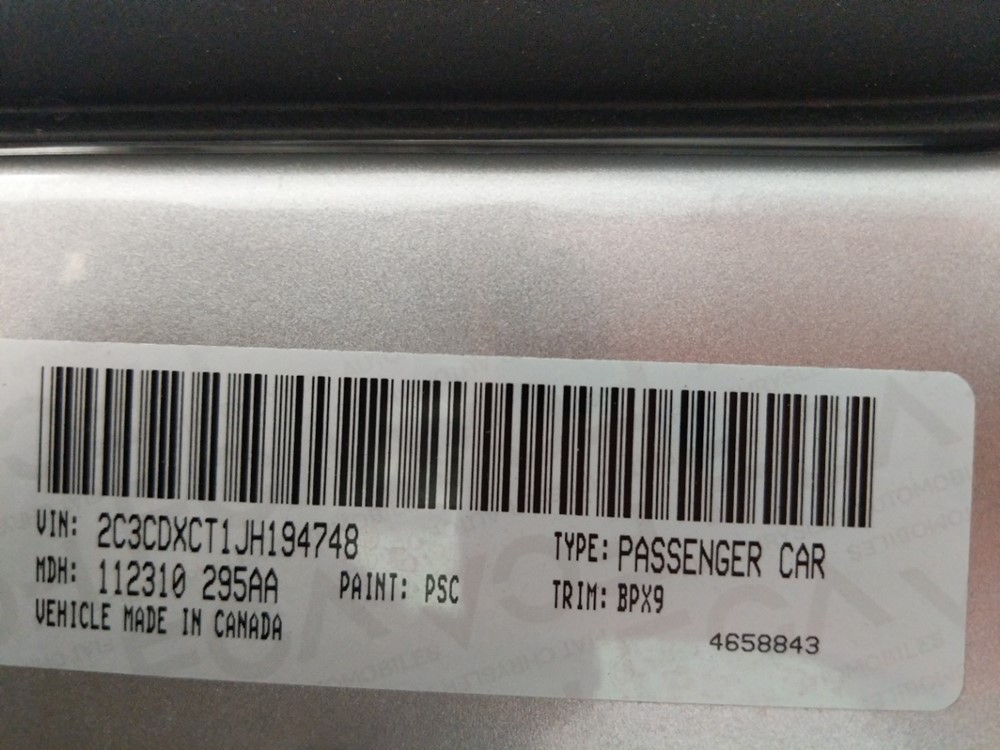 2018 Dodge Charger - VIN Plate